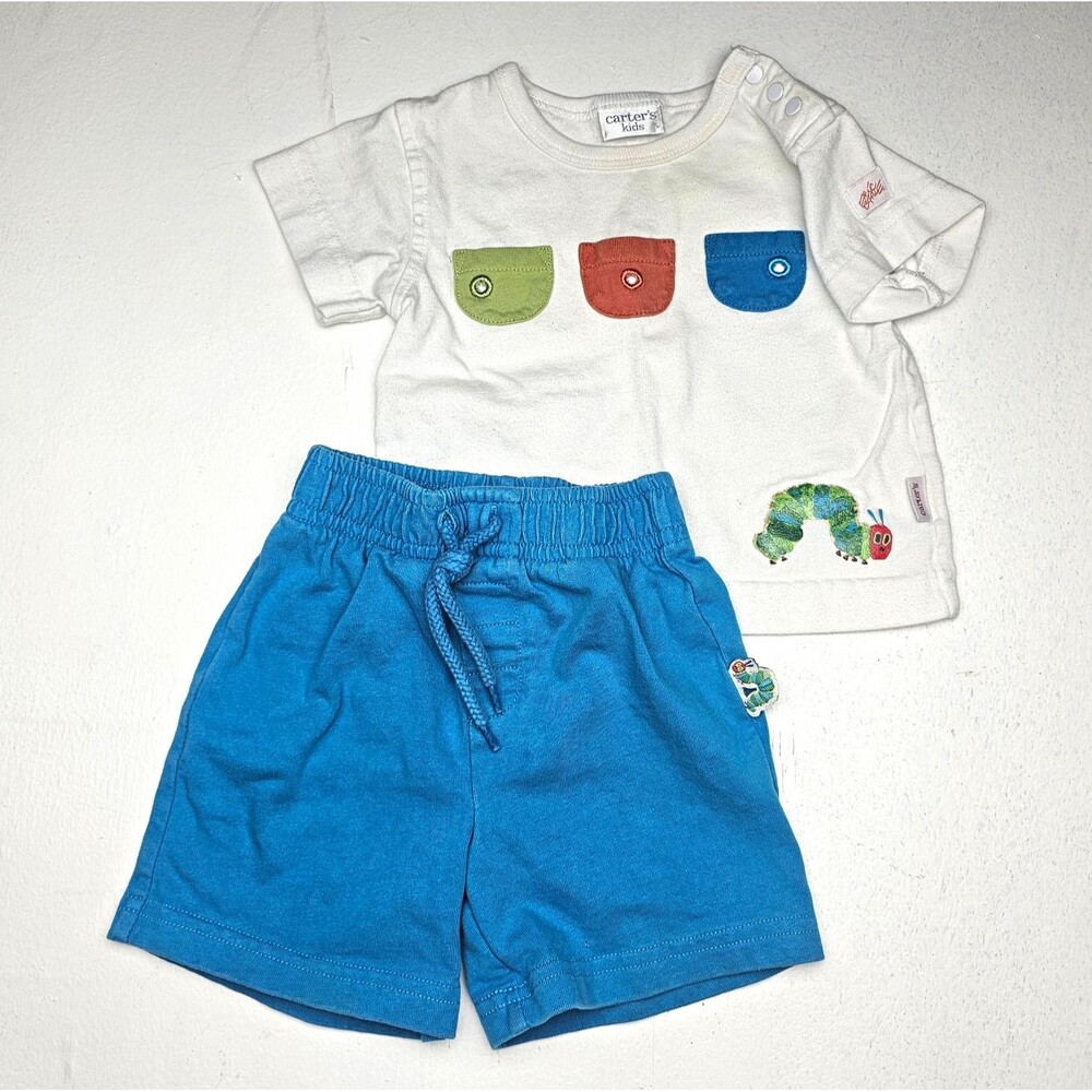 Vintage Carter's Hungry Caterpillar Eric Carle 3-6M Cotton Boys 2pc Shorts Set